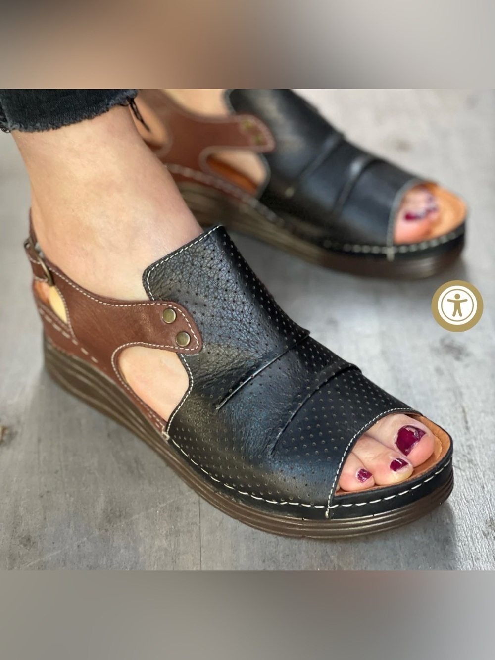 Inca Pamela Black Brown Leather Wedge Sandals Slingback Comfort EU 40 / US 9-9.5